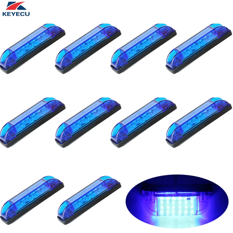 KEYECU 10 Pieces 4" Blue 6LED Side Marker Lights Rear Side Clearance