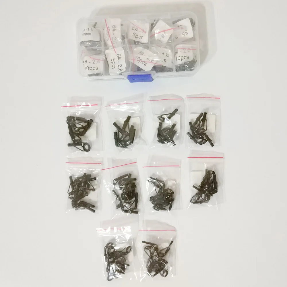 

80Pcs 10 size Fishing Rod Guide Tip Repair Kit Set DIY Eye Rings Different Size Stainless Steel Frames with Box