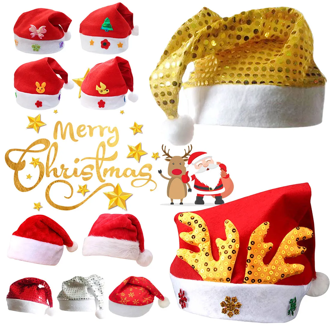 

Kid Adult Merry Christmas Props Hats Caps Santa Claus Xmas Cotton Cap Children Christmas Gift New Year Cap Home Decoration