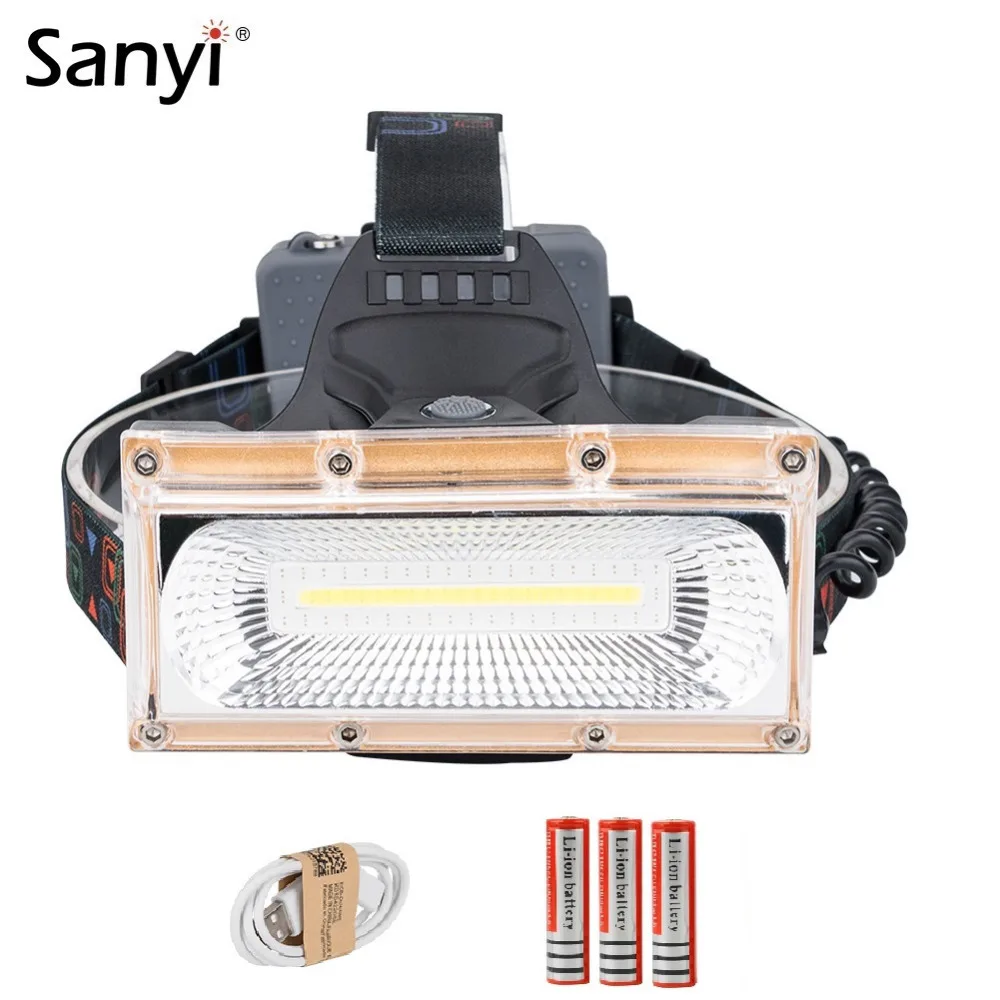 Sanyi светодиодный налобный фонарь COB 3 режима налобный фонарь зарядка через usb фронтальный фонарь регулируемый угол Головной фонарь для езды на велосипеде и рыбалки