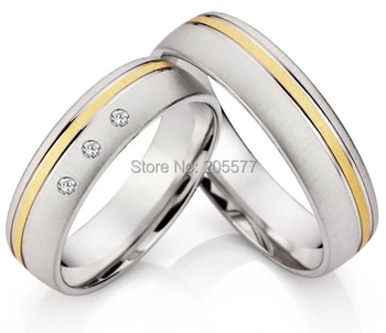 

Classic Handmade His and Hers Gold Plating Inlay Titanium Wedding Engagement lovers ring in white gold color