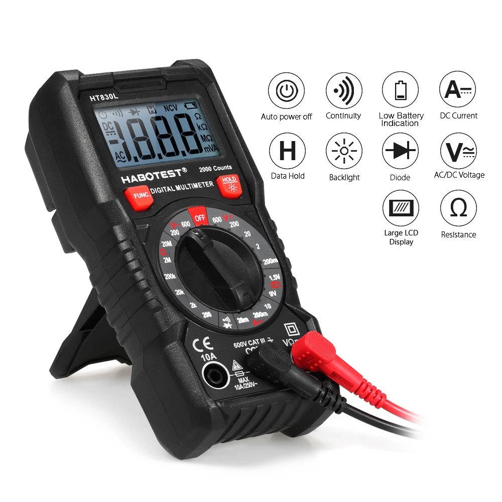 

2000 Count Manual Range Digital Multimeter Portable ESR Meter Voltmeter Ammeter Shielding Interference Continuity Test Be 30 ohm