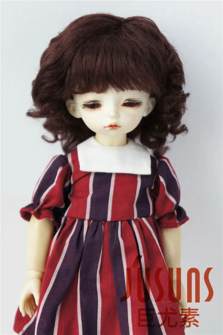 JD012 1/6 1/4 модный курчавый bjd парик мохера Размер 6-7 дюймов 7-8 дюймов bjd волосы YOSD MSD куклы аксессуары - Цвет: 6-7inch CoffeeBlack