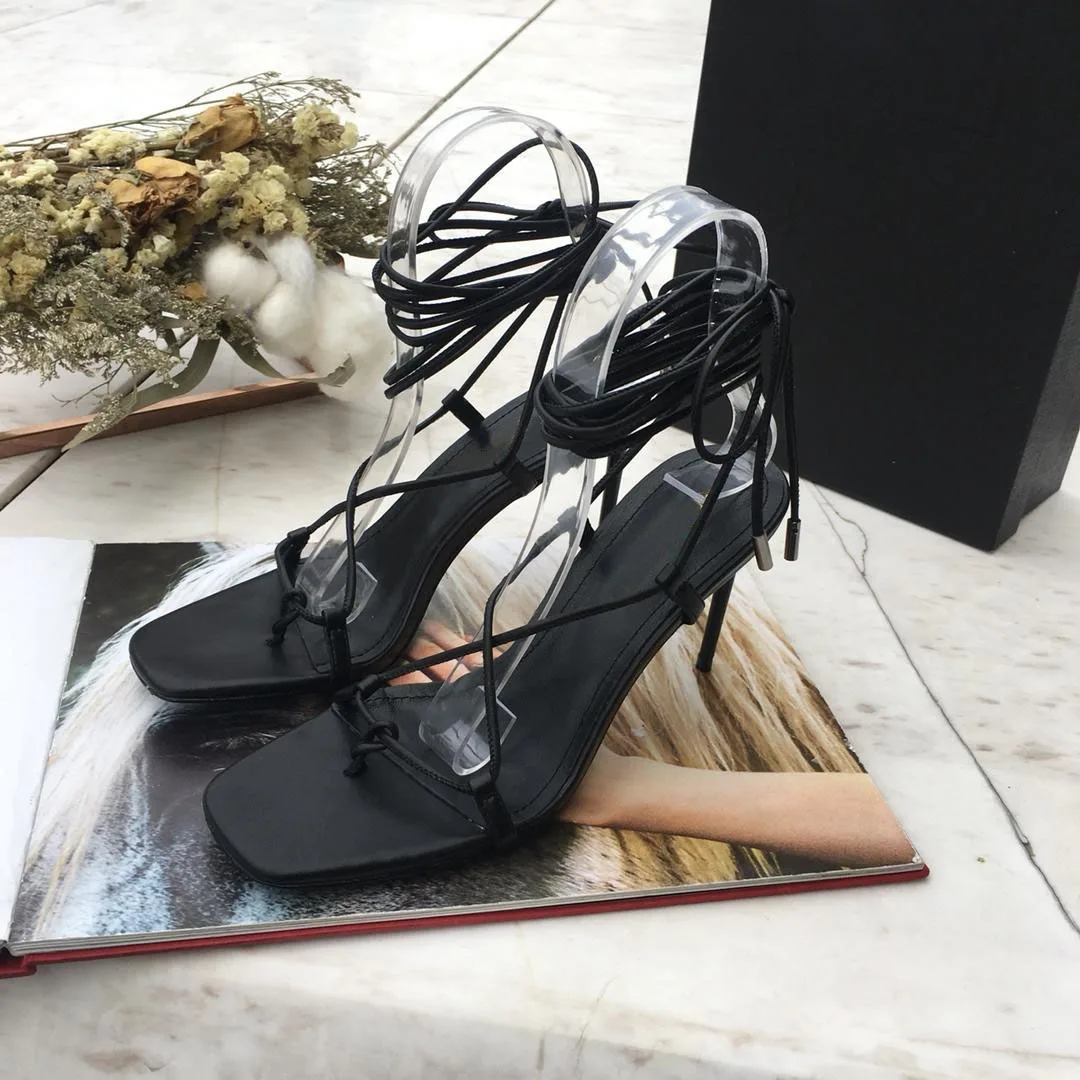 Популярные летние босоножки на шнуровке обувь из натуральной кожи женские пикантные Модные Классические босоножки на высоком тонком каблуке новые сандалии с перекрестной шнуровкой
