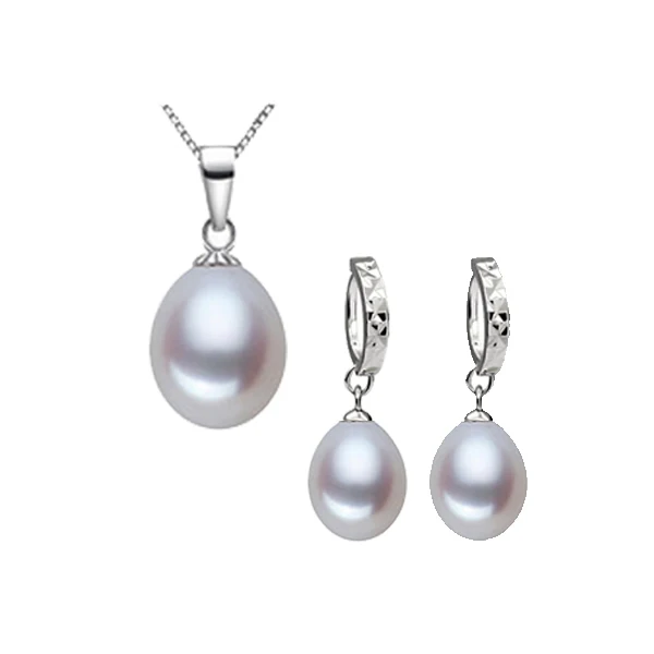 Genuine Freshwater Pearl 8-10mm Pendants Necklace Sets Earrings For Women Wholesale Small Size Natural Jewelry | Украшения и
