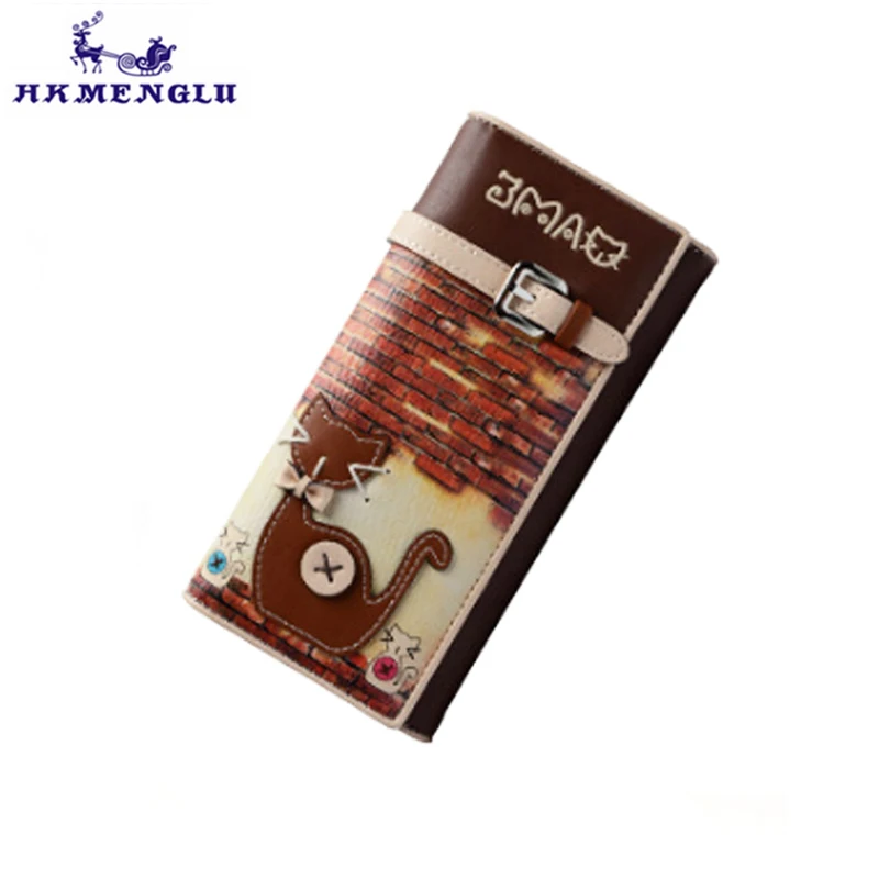 

2018 HKMENGLU Envelope Women Wallet Cat Cartoon Wallet Long 3D Cute Cat Card Holder PU Wallet Animal Design Coin Purses Girls