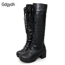 Gdgydh-Botas de piel suave con cordones hasta la rodilla para mujer, zapatos femeninos de tacón cuadrado blanco, a la moda, de gran oferta, para otoño