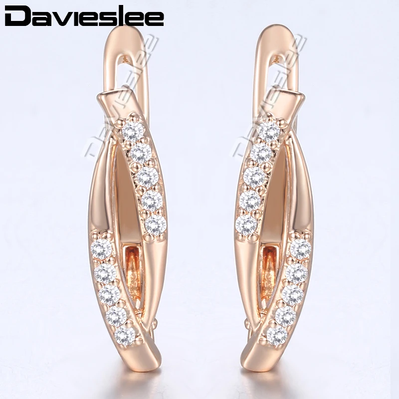 Davieslee 585 розовое золото заполнено серьги-гвоздики Асфальтовая Ясно CZ Овальный застежкой моды серьги для Для женщин LGE179