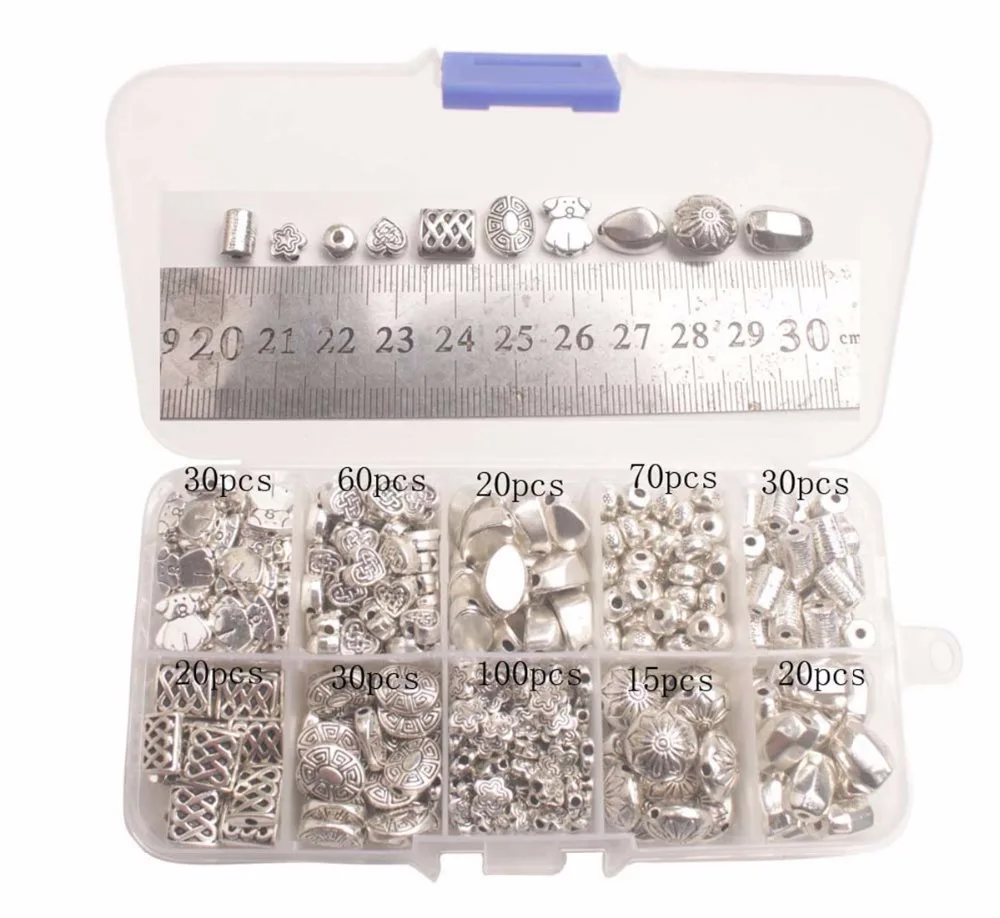 ONE BOX of Antiqued Silver Metal Spacer Beads W/Container for Jewelry Making
