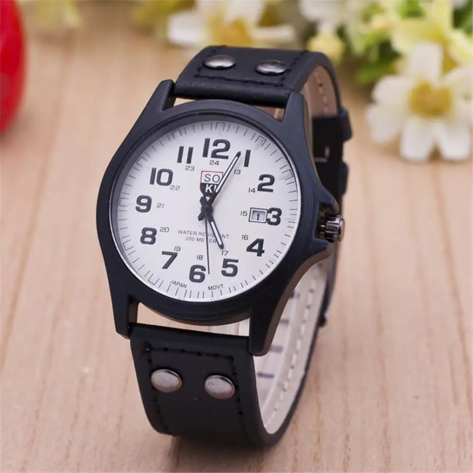

Clock 2017 Men's Date Leather Strap Male watches Sport Outdoor Quartz Wristwatches relogio masculino Relogio Hot sales