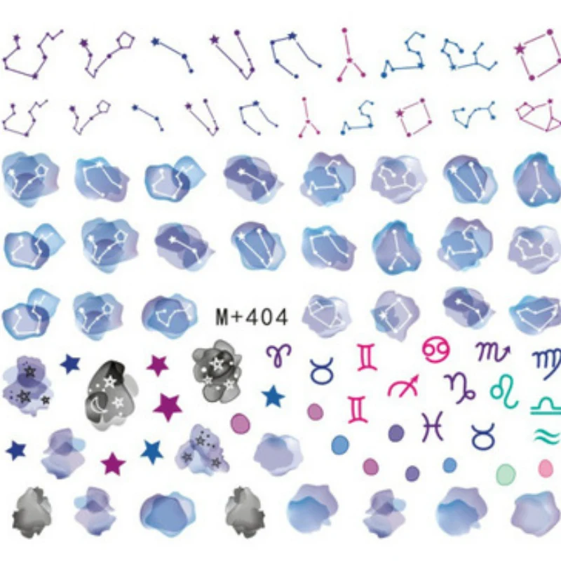 

2Sheets Constellation Nail Stickers Kawaii Watercolor Star Nailart Starry Sky Water Decals Leo Capricornus Design 3d DIY Sticker