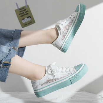 

Summer Sneakers Women 2019 New Lace Shoes Girls Flat Heel Low Top Breathable Sneakers Sweet Princess Shoes White Lace 35-40