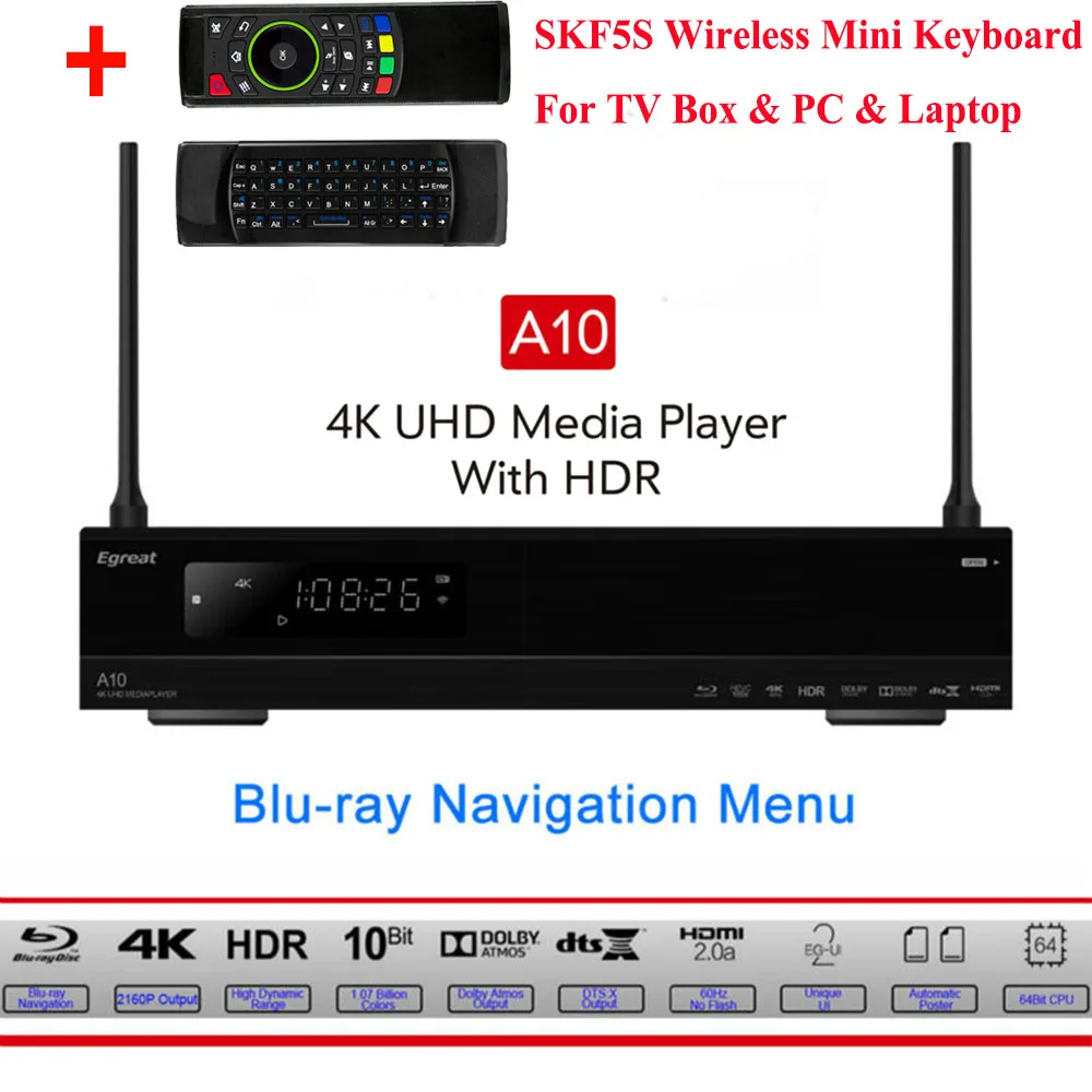 Egreat A10 Ultra HD медиаплеер 3D 4K Android 5,1 tv Box AC Gigabit LAN HDR10 3D Blu-Ray ISO Dolby DTS VIDON PK Himedia Q10 Pro - Цвет: A10 N SF5S English