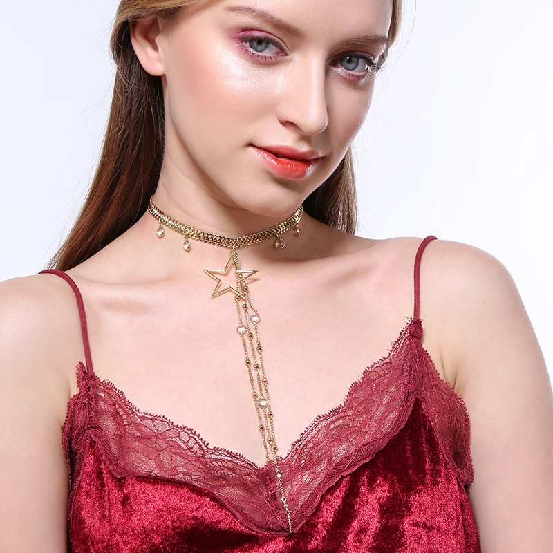

Joolim Gold Color Star Choker Necklace Tassel Necklace Fashion Jewelry Wholesale Statement Necklace