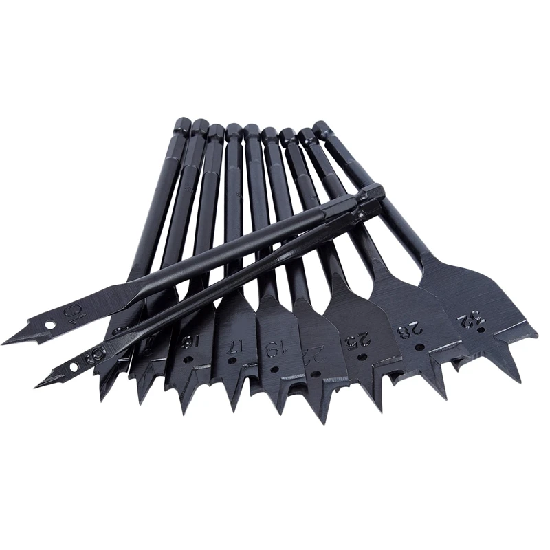

GYTB 11Pcs 6-32mm Flat Drill Long High-Carbon Steel Wood Flat Drill Set Woodworking Spade Drill Bits Durable Woodworking Tool