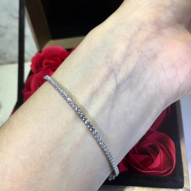 

fashion S925 sterling silver slim stone bangle de brand full zircon thin bracelet