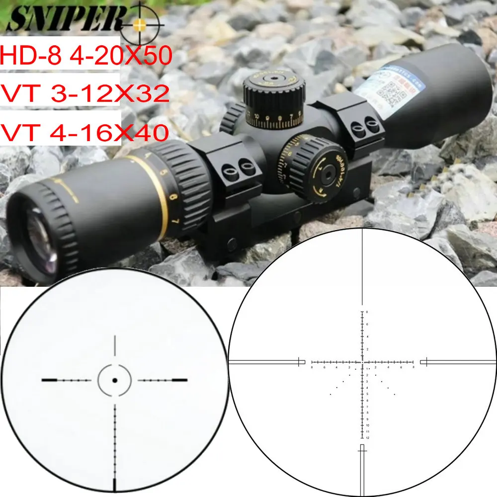 Снайпер VT 3-12X32 первый фокальный самолет HD-8 4-20X50/VT 4-16X40 FFP прицел винтовки окулярный тактический оптический прицел оптические прицелы