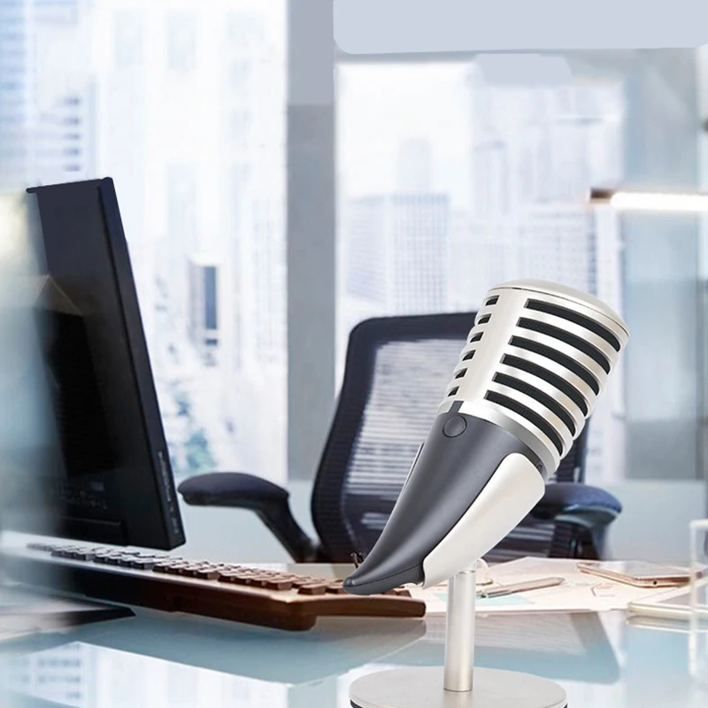 

Computer Games Metal Microphone Video Chat 3.5mm USB Conden Condenser Microphone With Base Holder for phone pc