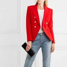 Plus Size XXXL Classic Design European High Street Style Women Red Slim Blazer Metal Buttons Fashion Blazers High Quality