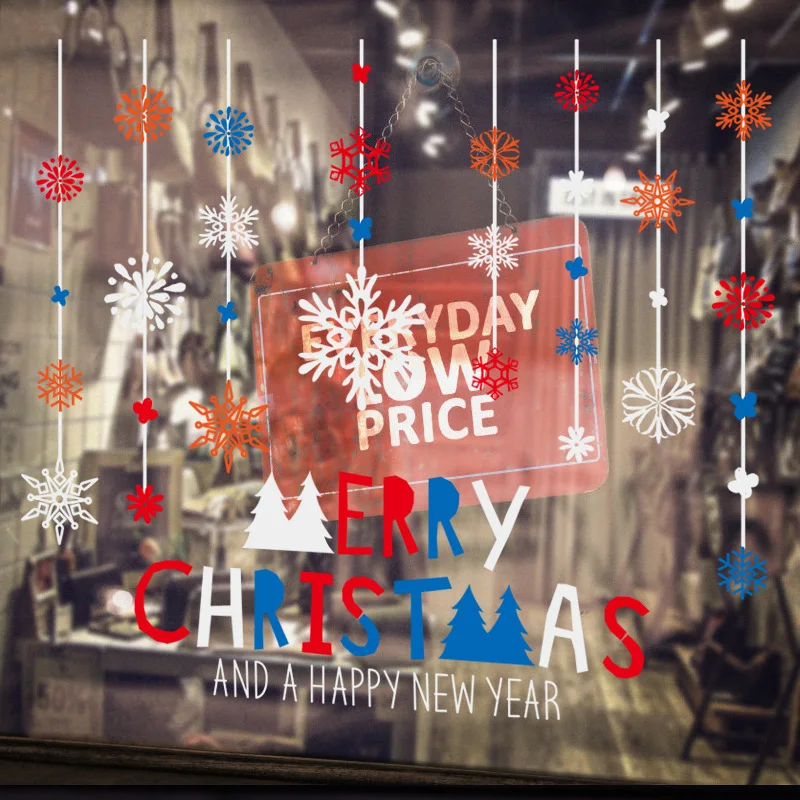Happy New Year Santa mural Reno shop window sticker wall decoration Christmas glass snowflake diy Decor | Дом и сад
