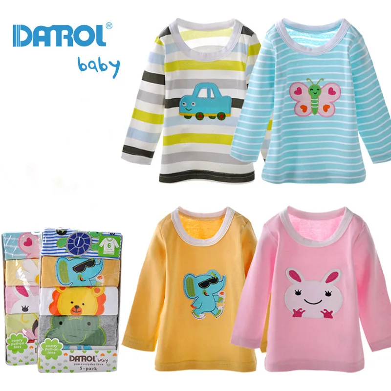 Online 5 pcs Lengan Panjang Katun Bayi T Shirt untuk Pakaian Baru Lahir Bayi Laki laki Perempuan Pakaian Bayi Bayi Mainan