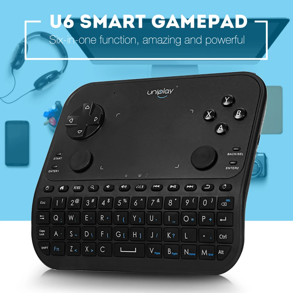 

Uniplay U6 Smart Wireless Gamepad Handle Remote Game Controller Six In One Function Game Pad Mouse Keyboard Microphone Headphone