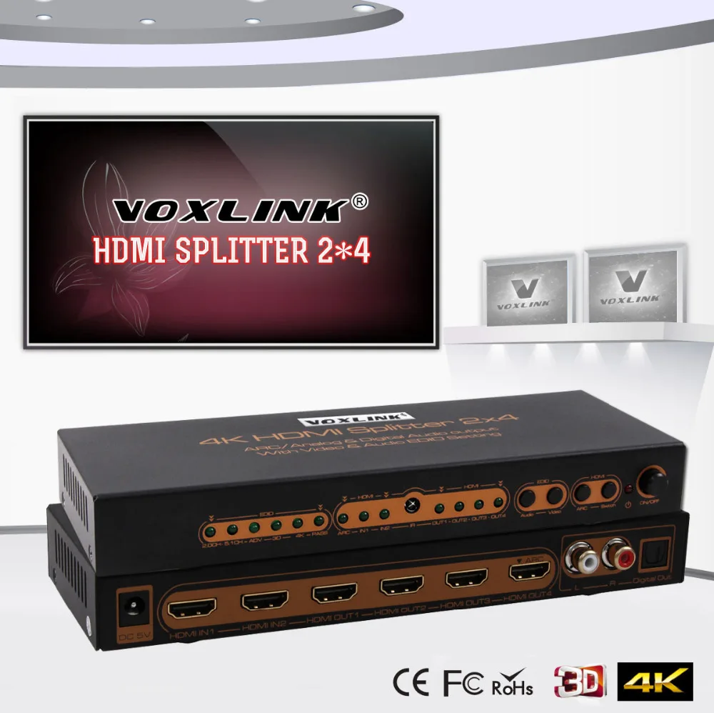 3D 4 К 2x4 HDMI Splitter Switcher аудио эксрактор 5.1ch/adv/2ch конвертер поддерживает Full HD 1080 P