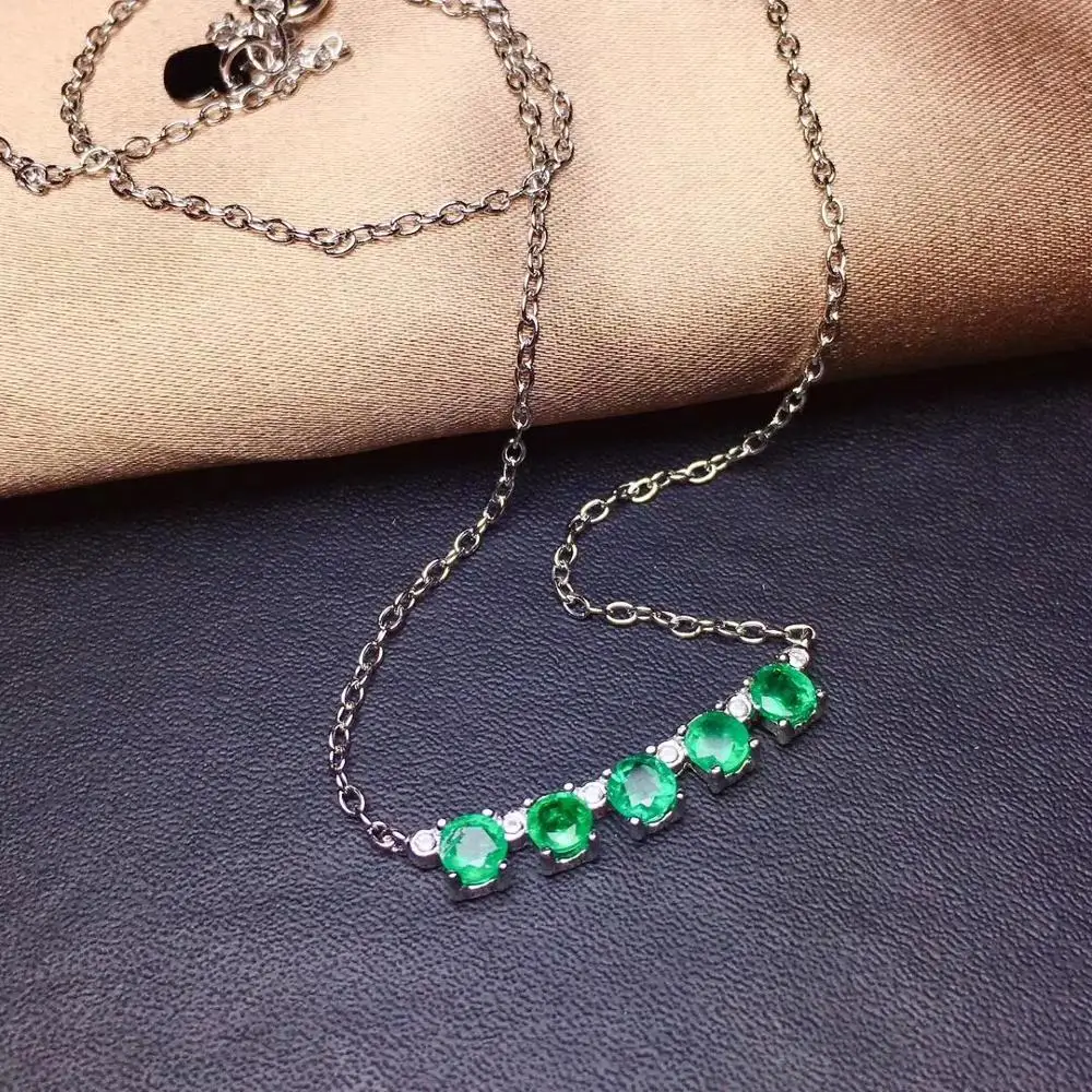  Collier pendentif en pierre naturelle verte émeraude S925 argent collier de pierres précieuses natu