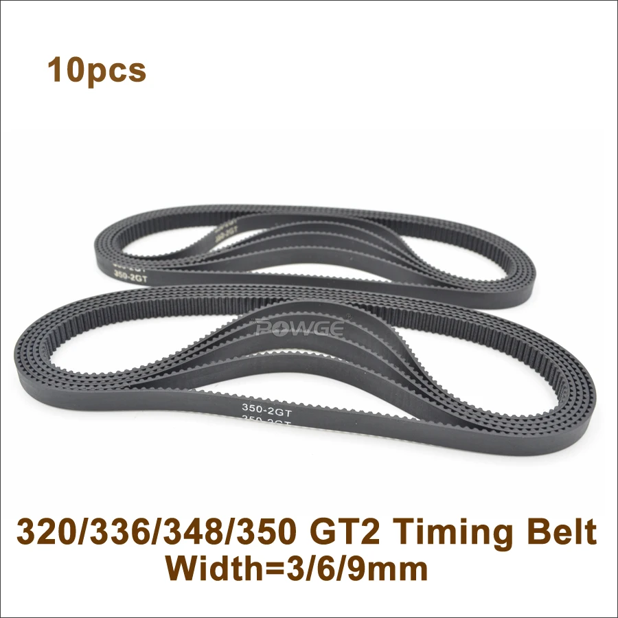 POWGE 10pcs 320/336/340/348/350 2GT Timing Belt W=3/6/9mm T=160/168/170