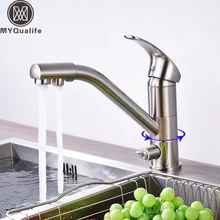 Brushed Nickel Kitchen Drinking Faucet Dual Handle Pure Water Bathroom Kitchen Sink Hot and Cold Mixer Taps One Hole