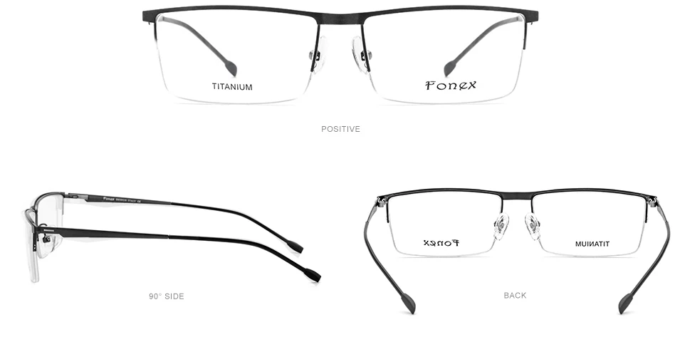 FONEX сплав оптические очки рамки для мужчин Сверхлегкий рецепт квадратные очки полуоправы близорукость без винтов очки 8826