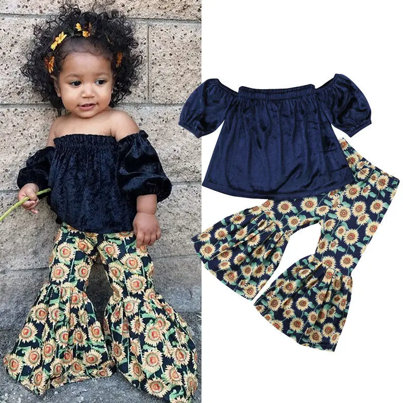 2 шт./комплект топ с открытыми плечами и широкие брюки|brand toddler|toddler fashionchild kids |
