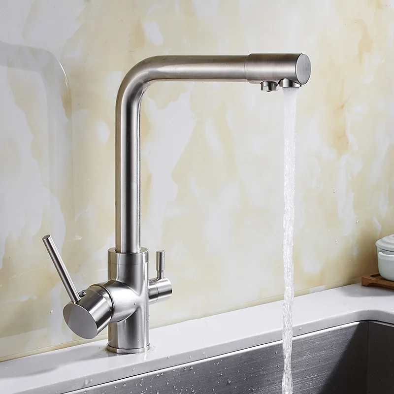 

Brushed Finish Cold And Hot Kitchen Water Purifier With Double Use Faucet Tap 360 Degree Rotation With Water Purification 9051