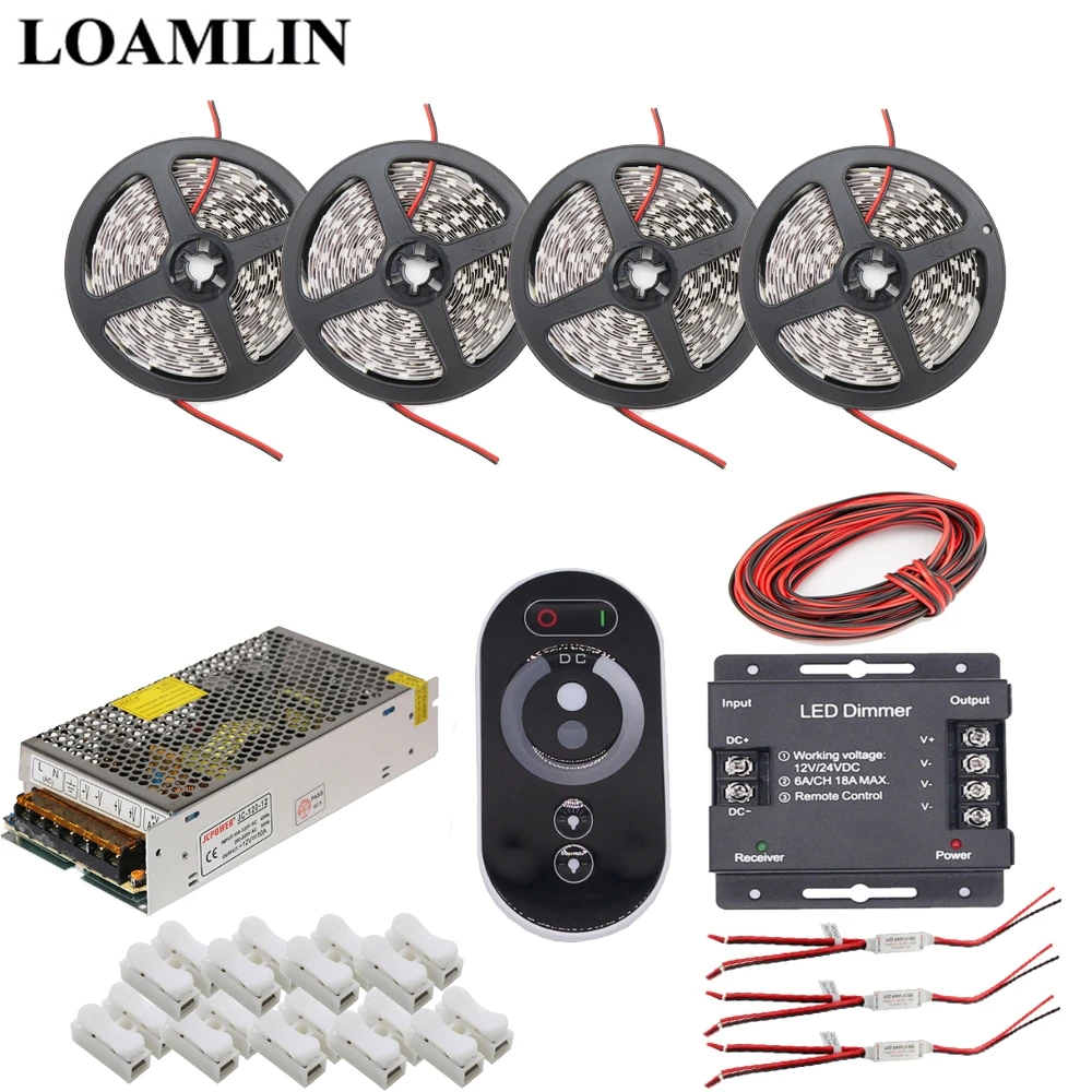 

DC12V Led Strip 5050SMD White/Warm White/Blue/Red Waterproof Led Light+Led Dimmer Controller Power Supply Kit 5M 10M 15M 20M