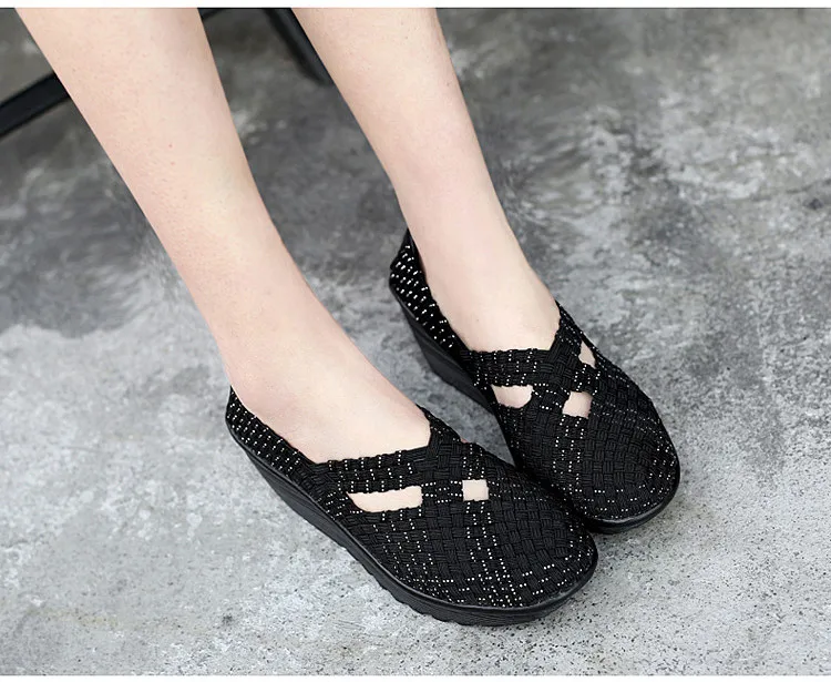 QJ 833 Elastic Fiber Woven Women Platform Shoes - 5