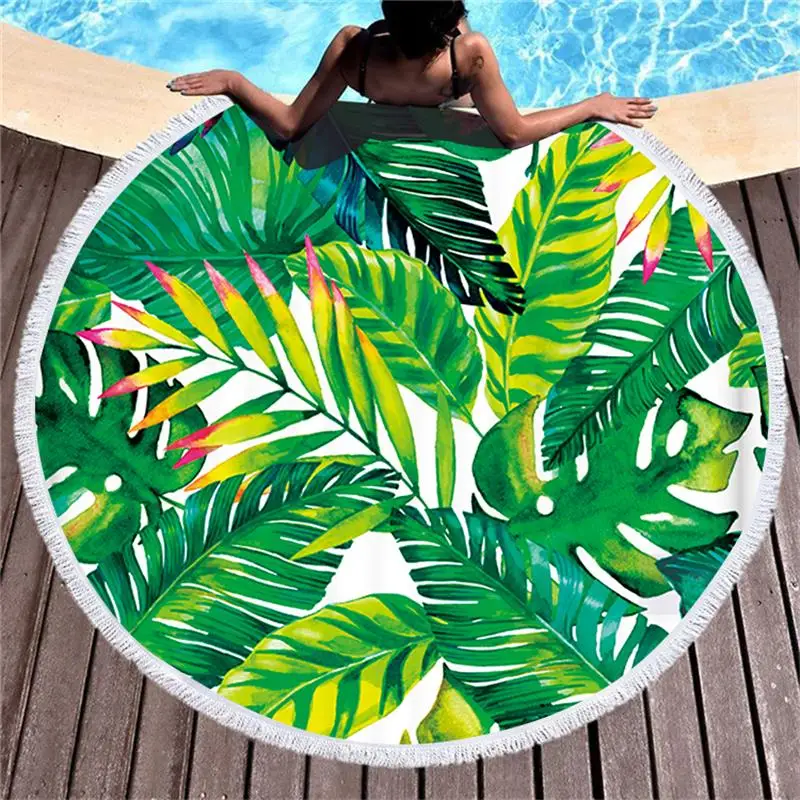 Тропические растения напечатаны большое круглое пляжное полотенце для взрослых коврики для йоги из микрофибры с кисточками толщиной 150 см Ткань Большое пляжное полотенце s