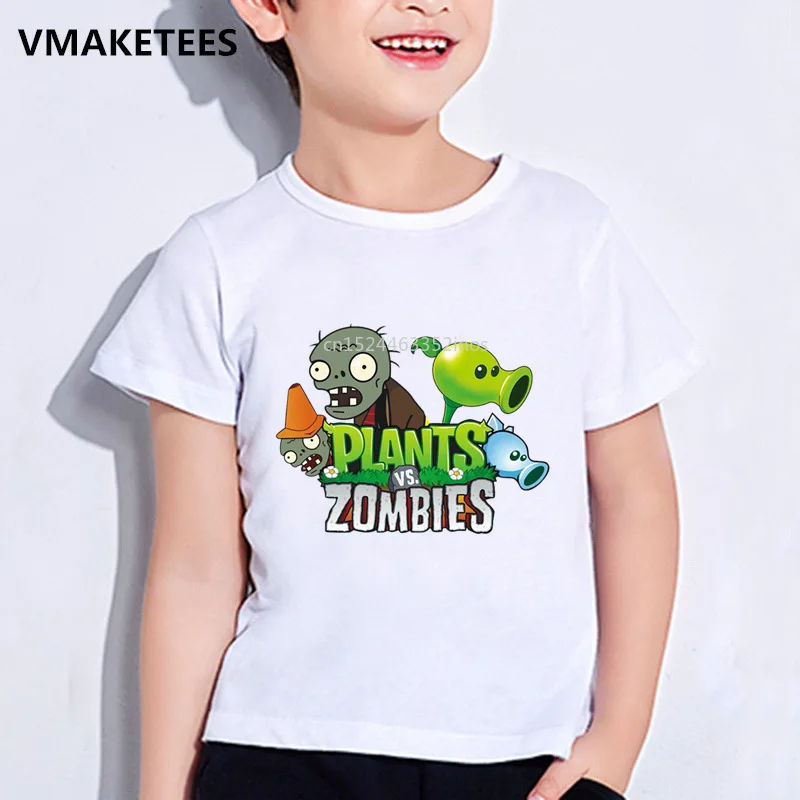 

Kids Summer Girls&Boys Short Sleeve T shirt Plants Vs Zombies Printed Children's T-shirt Cartoon Game Funny Baby Clothes,HKP2404