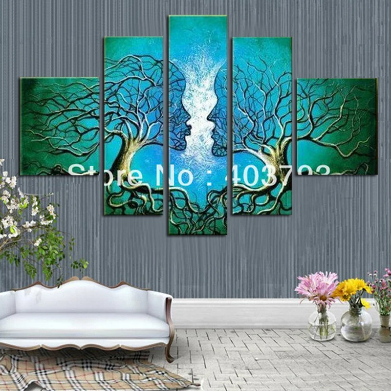 

MODERN ABSTRACT HUGE LARGE CANVAS ART OIL PAINTING lover tree blue background no stretched