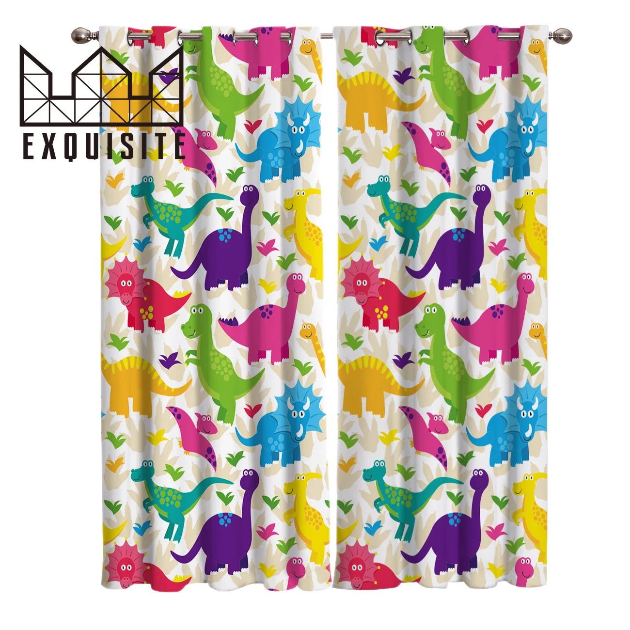 

Exquisite House Curtains Colorful Dinosaur Polyester Window Curtains For Living Room Bathroom Kitchen Bedroom Drapes