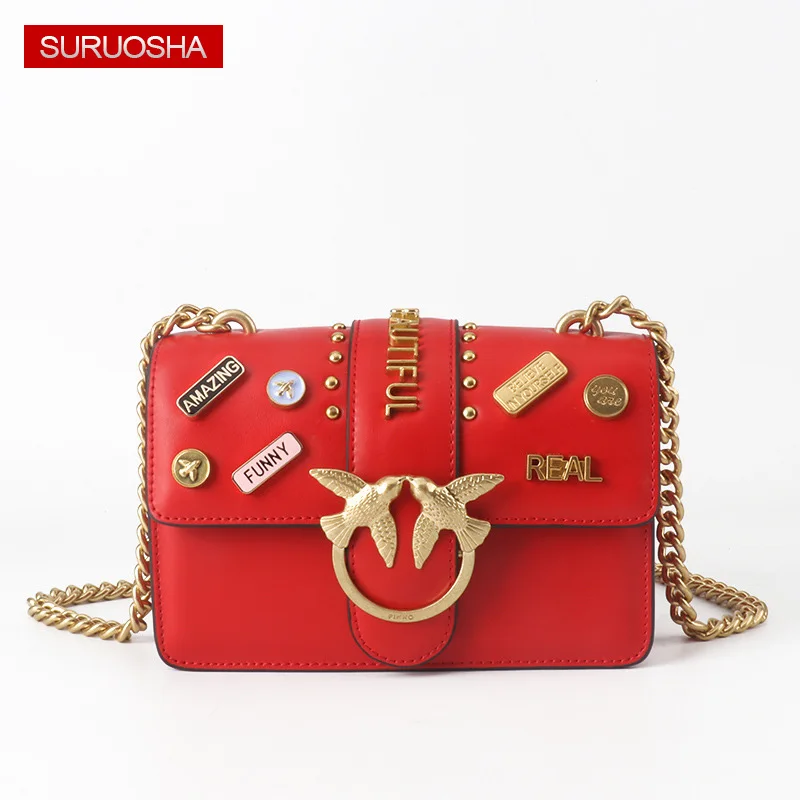 

Amazing Women Shoulder Bag Designer Cow Leather European Fashion Luxury Brand Double Birds Real Purse Girl Flap Clutch Bag