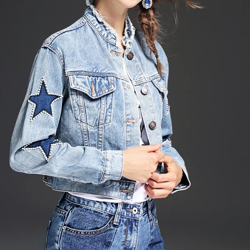 

New 2018 leisure embroidery woman jacket baseball uniform a undertakes to cultivate morality show thin collar cowboy coat