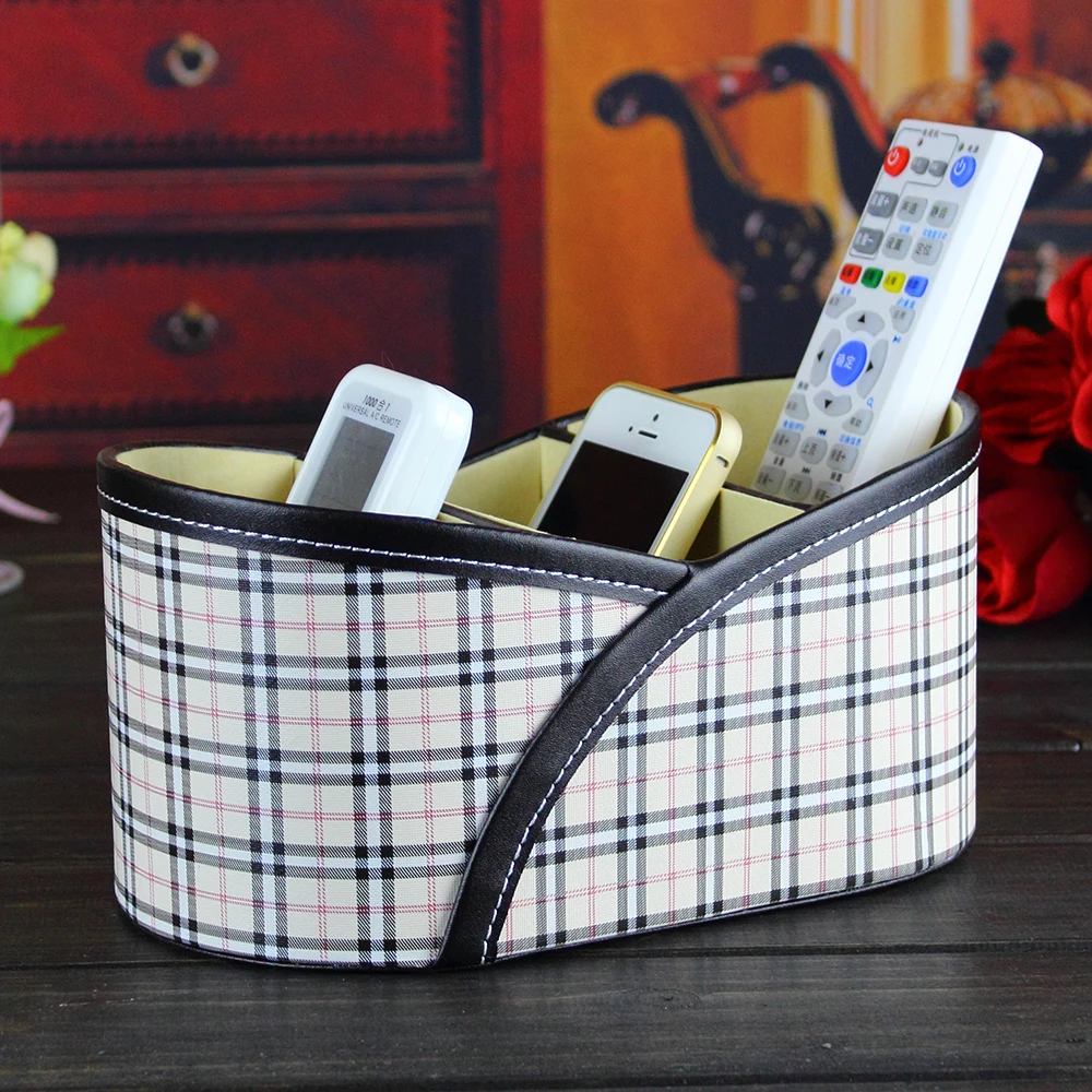 

PITEBO 3 slot leather desk remote controller home sundries storage box display presentation organizer case holder