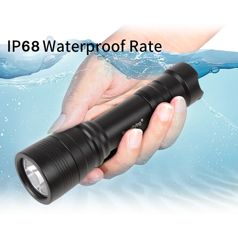 

SecurityIng Waterproof IP68 LED Diving Flashlight 1000Lm XM-L2 U2-1A LED Max 150m Torch Lamp with Magnetic Switch