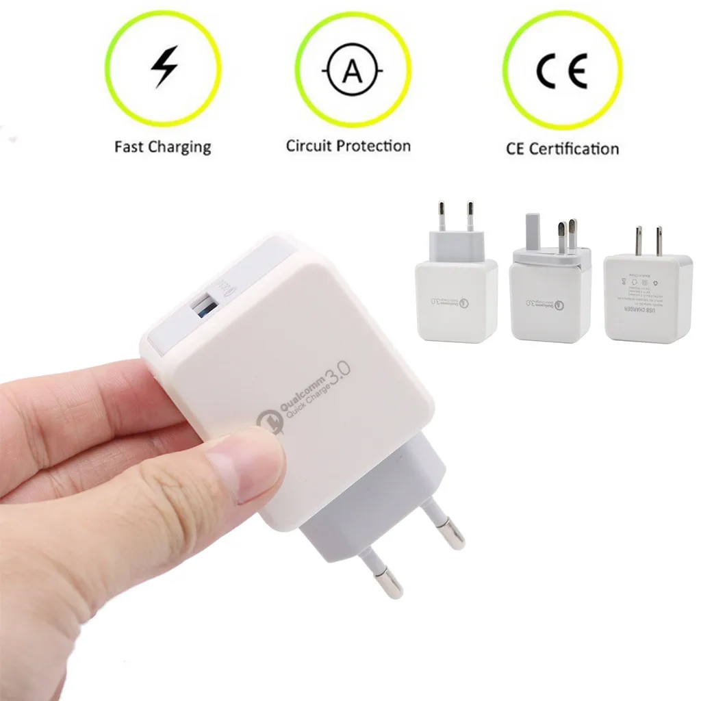 

QC3.0 USB Port Charger Fast Charge for iPhone for Samung Light UK /US/EU Plug Wall Adapter Mobile Universal Charging Phone fast