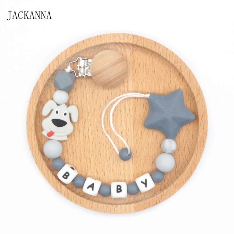 

Customized Baby Name Pacifier Clips Dog Beads Dummy Clips DIY Attache Sucette Newborn Shower Gifts Baby Pacifier Holder Chain