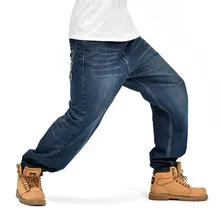 Hip Hop-männer Baggy-Jeans Klassische Dunkelblau Lose Denim Hosen P5049