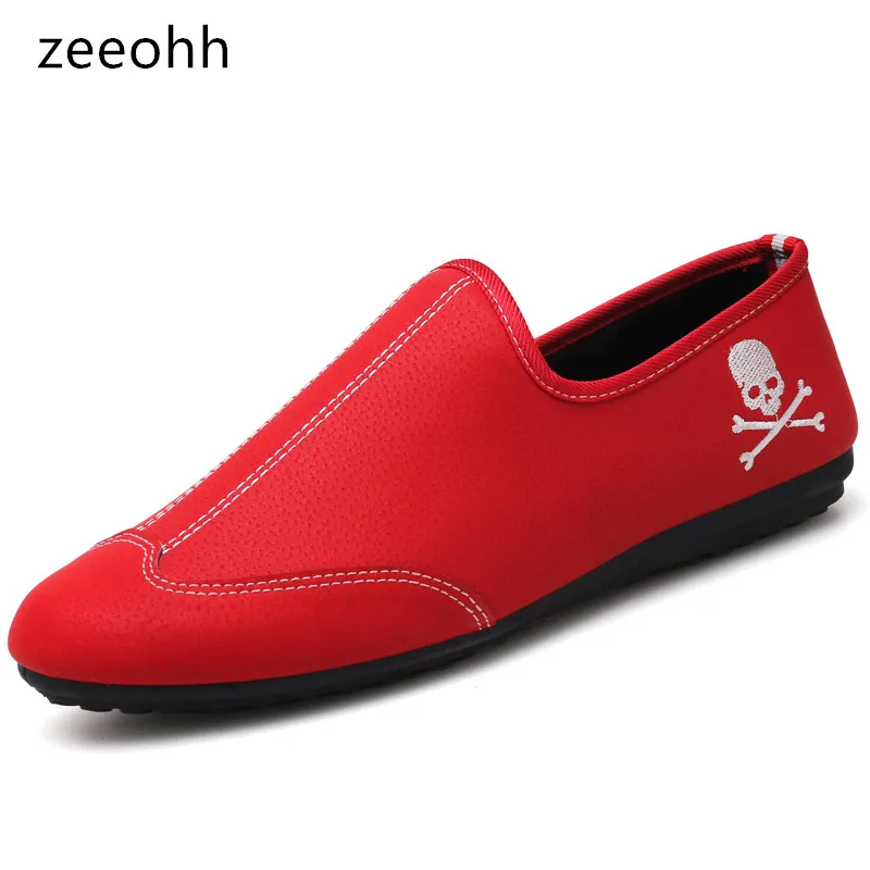 

zeeohh 2019 New causal Sleeve red black skull loafers Spring Autumn High Quality Style Flats Gommino Driving men Shoes