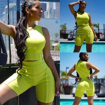 

hirigin new Women's sets solid Short female 2 Piece Sets fashion summer Crop Top and Shorts casual ladies Bodycon o-neck Outfits