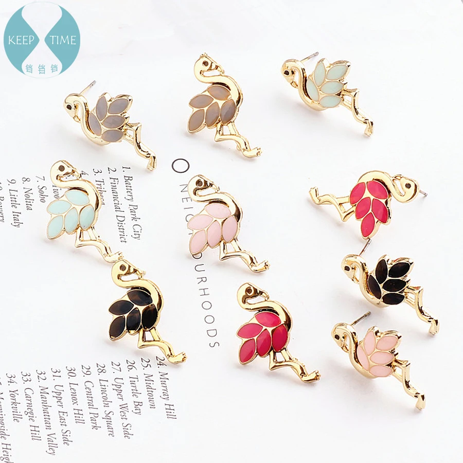 

DIY handmade jewelry accessories alloy earrings pendant material animal Flamingo