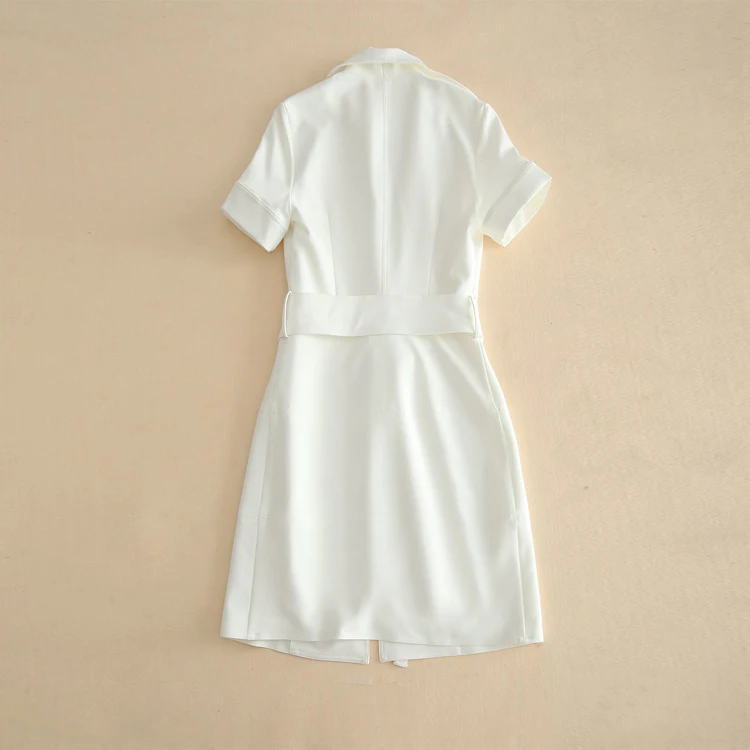 Для женщин платья Высокое качество Лето взлетно-посадочной полосы зубчатый короткий рукав белый элегантный Офисные женские туфли платье NPD0790